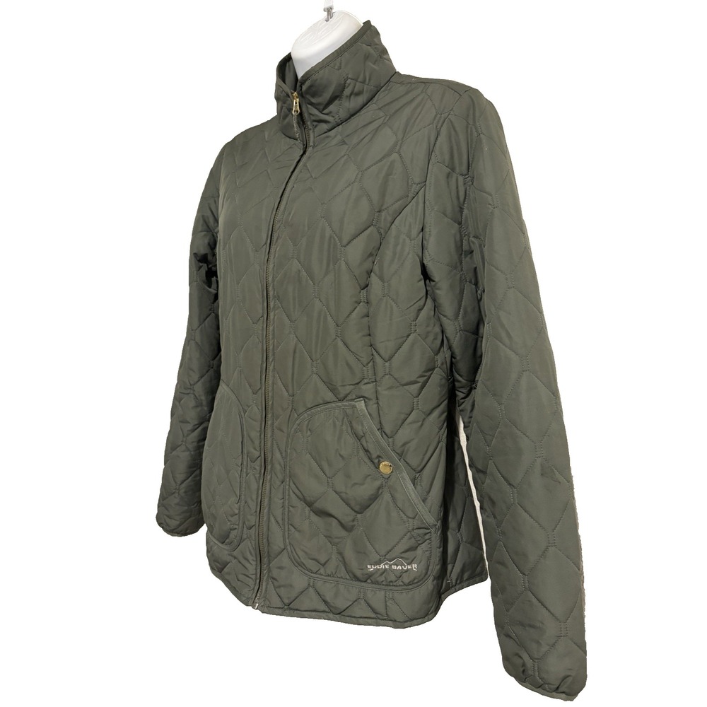 Eddie Bauer Diamond Quilted Zip Jacket~Women's S~Olive Green Lightweight Autumn